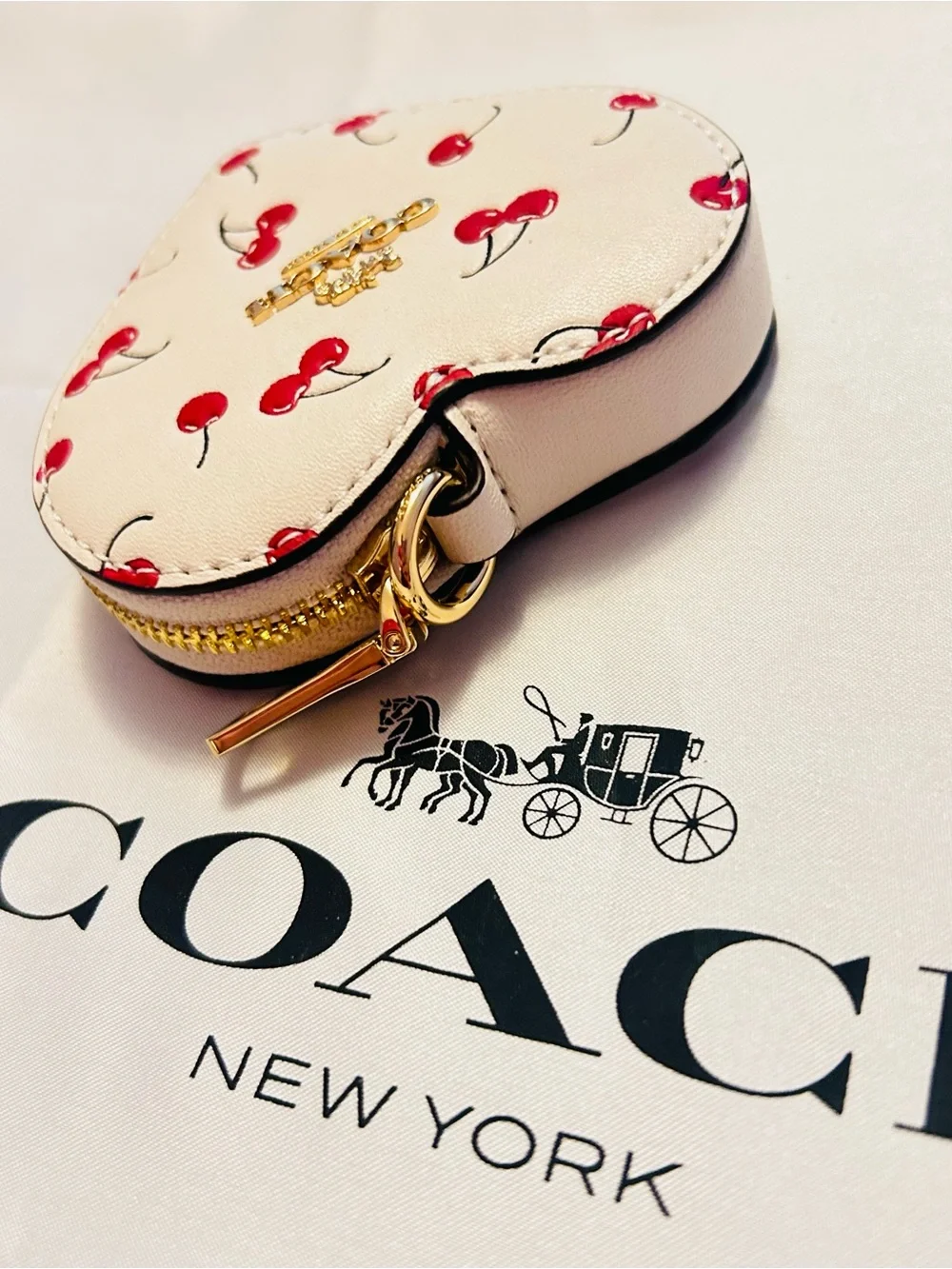 Coach Cherry Heart Coin Purse Wallet Keychain/ Bag Charm